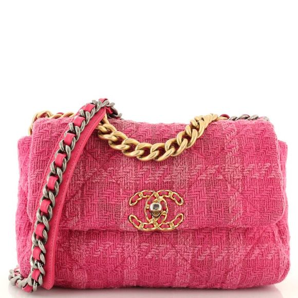 Chanel Handbags - Chanel 19 Flap Bag Quilted Tweed Medium Pink